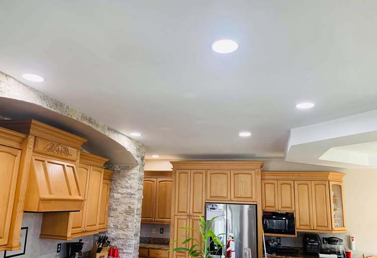 Recessed ceiling lighting installed in a kitchen by an electrician in Harford County, Maryland